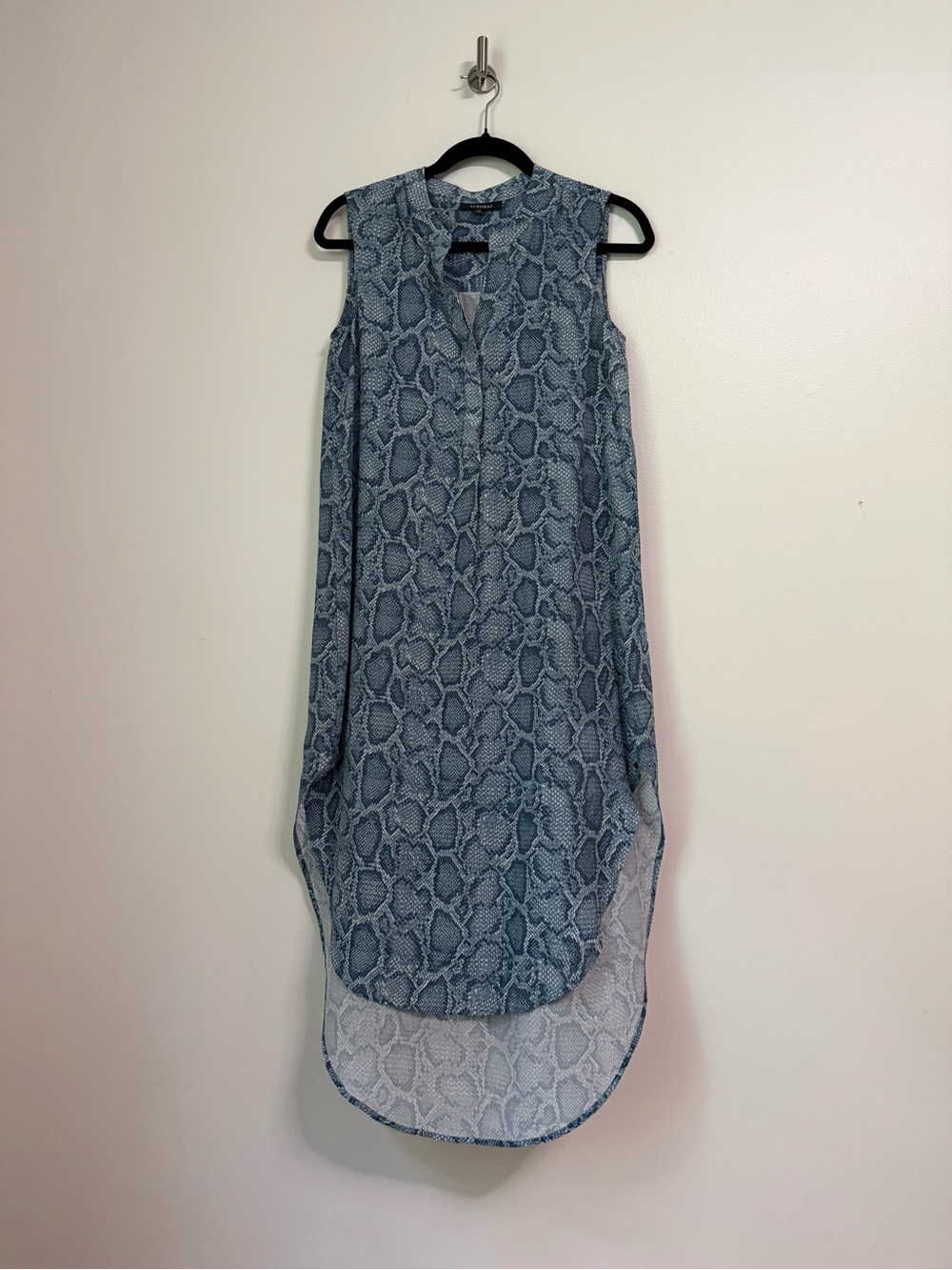 Acrobat 100% Silk Blue Snakeskin Print Sleeveless Tunic Dress - Size XS